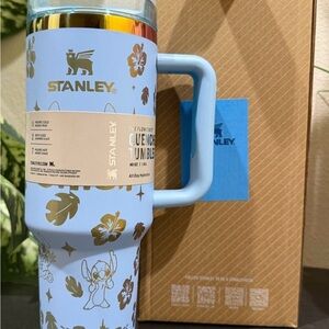 Stanley Light Blue Tumbler with Stitch & Gold Floral Design. New.